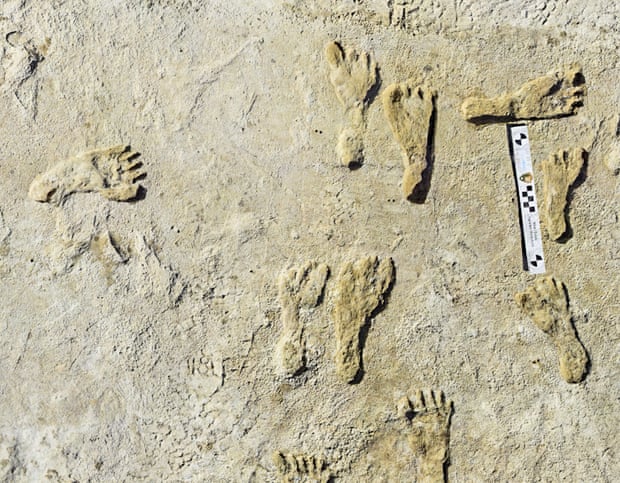 Human fossilized footprints at the White Sands national park in New Mexico