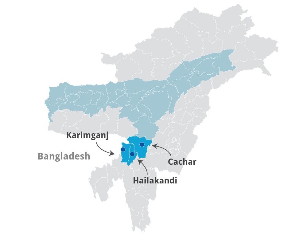 Map of Barak valley in Assam