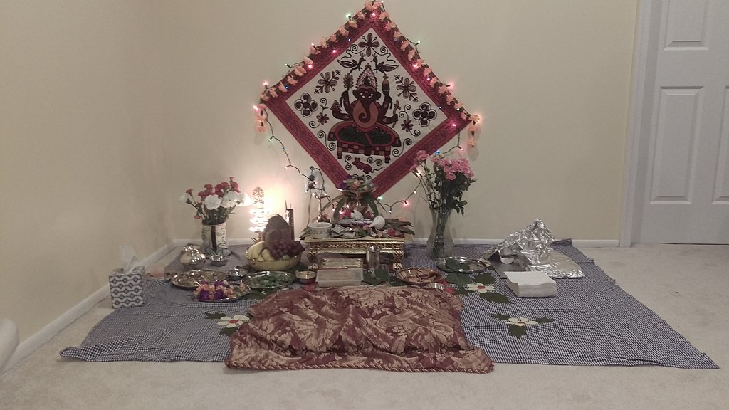 Hindu Satyanarayan pooja shrine