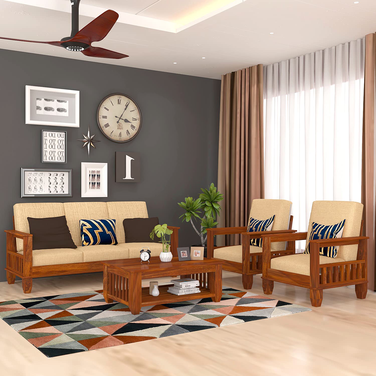 KendalWood™ Furniture Solid Sheesham Wood 5 Seater Sofa Set