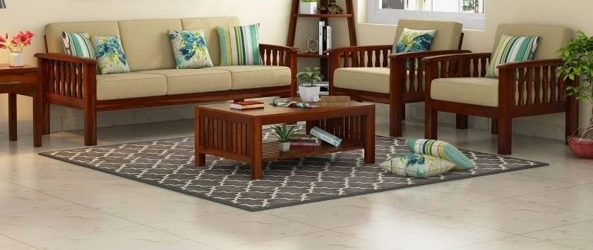 Varsha Furniture 5 Seater Solid Sheesham Wood Sofa Set