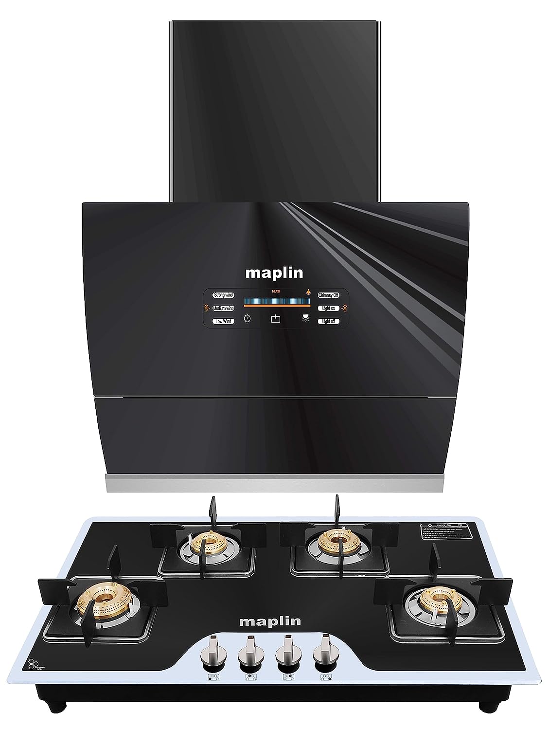 Maplin Combo of Voice Control Glass Kitchen Chimney in 60 cm & 4 Burner Gas-Hob