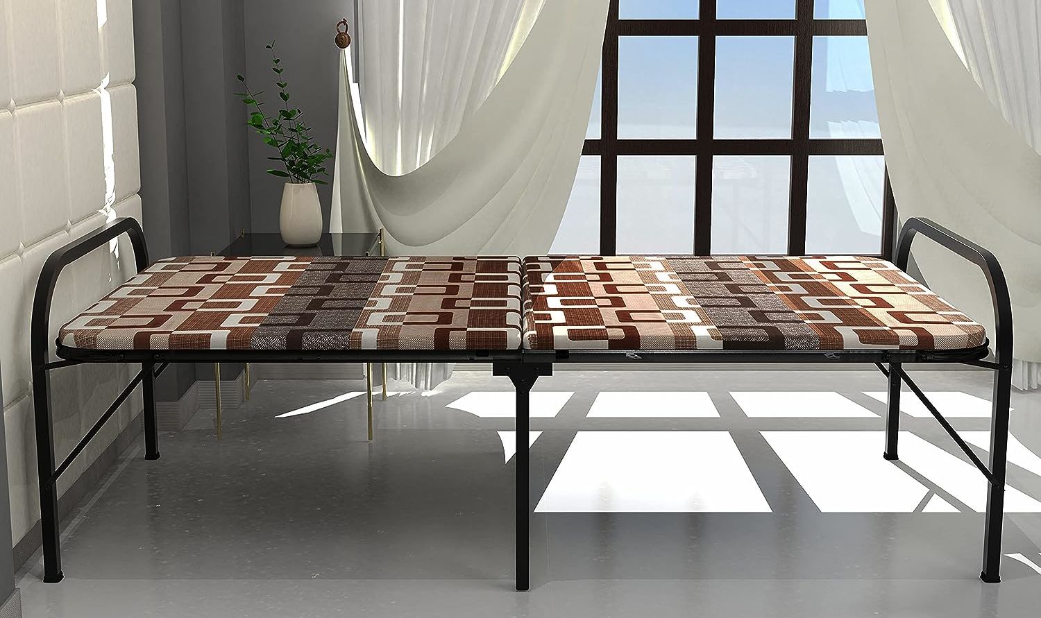 Honey Touch Folding Metal Bed with Mattress Top