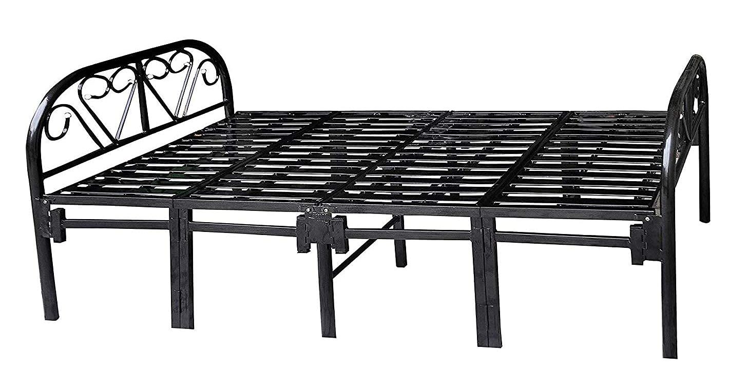 Sahni Portable furniture Iron Metal Glossy Finish Single with Black Stripes Folding Bed
