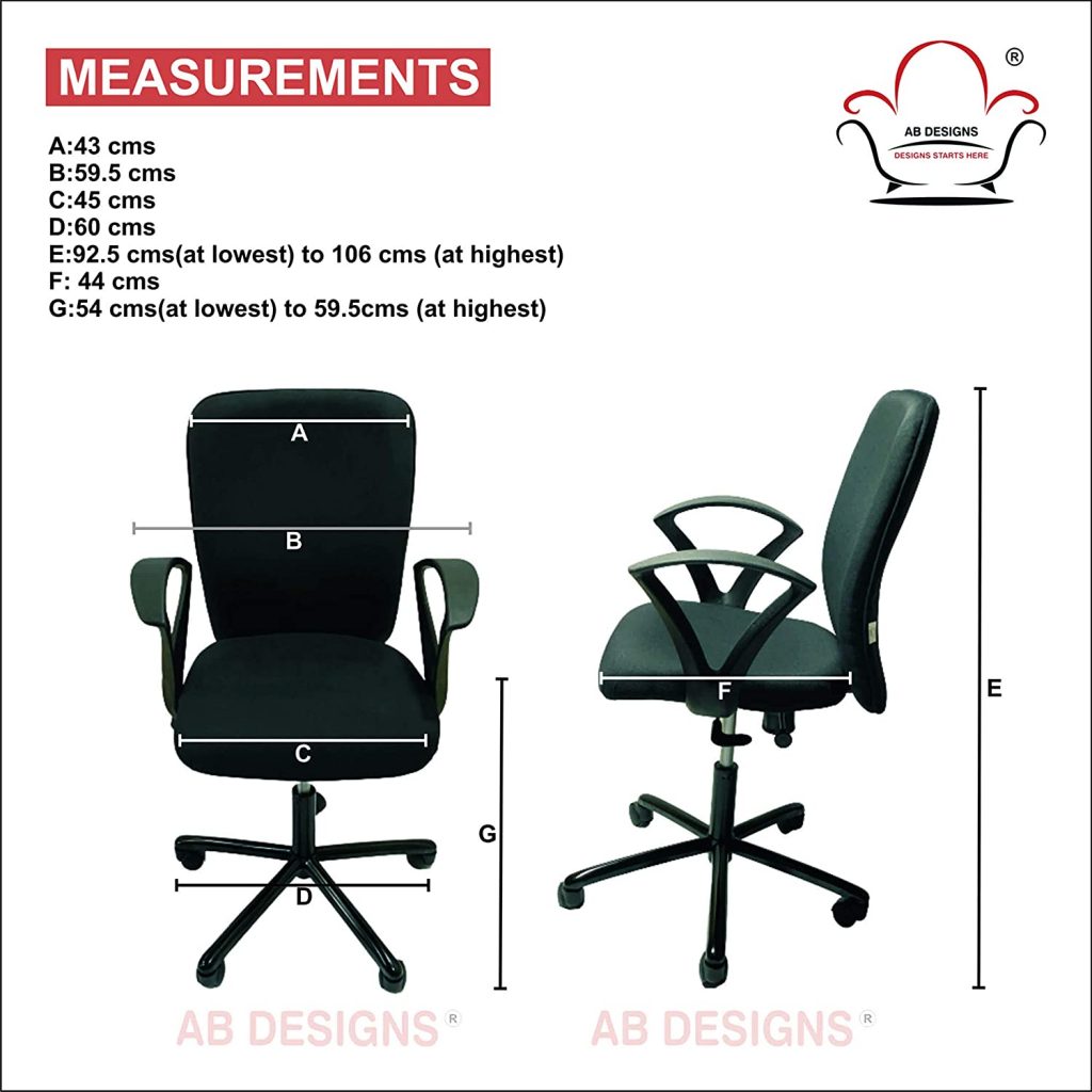 AB DESIGNS DESIGNS STARTS HERE® Foxy MID Back Office Chair with measurments