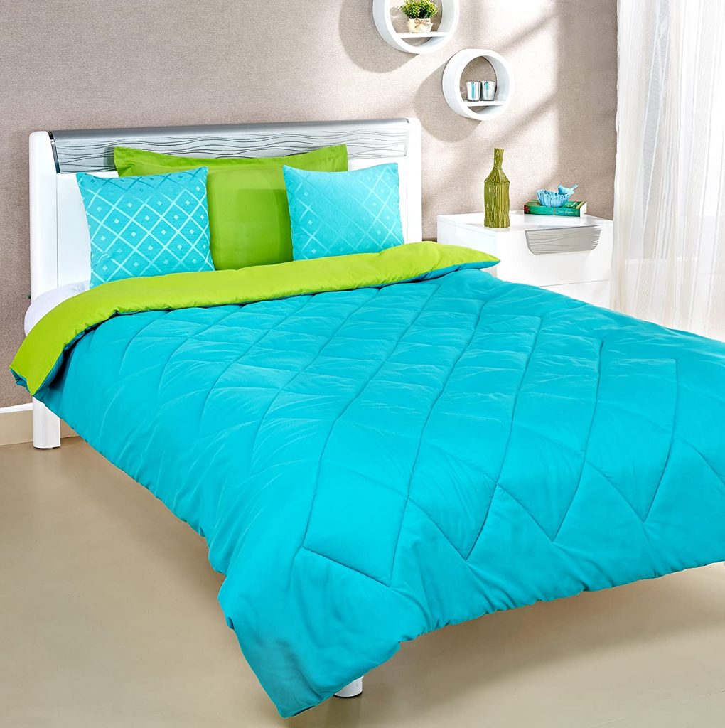 Amazon Brand - Solimo Microfiber Reversible with blue and green in colour