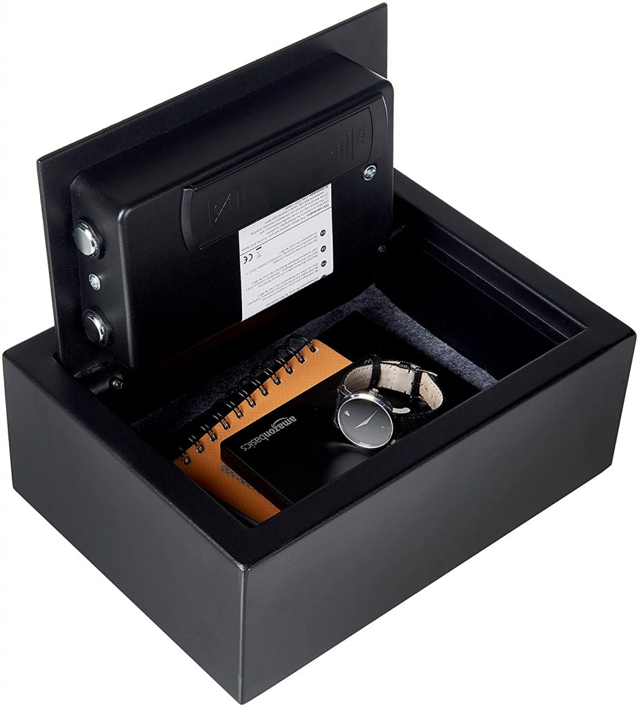 AmazonBasics Desk Drawer Safe with Keypad and black in colour
