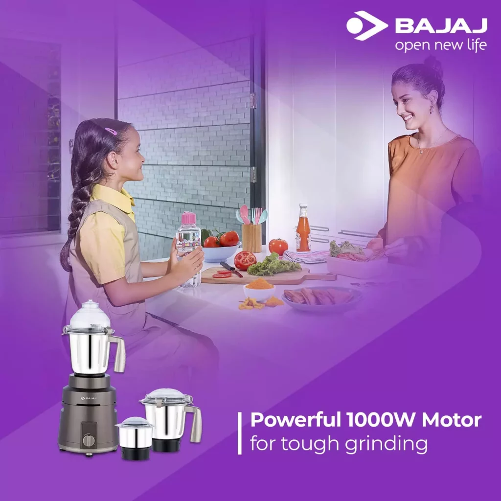 Bajaj Herculo 1000W Powerful Mixer Grinder with Nutri-Pro Feature powerful 1000 motor for grinding