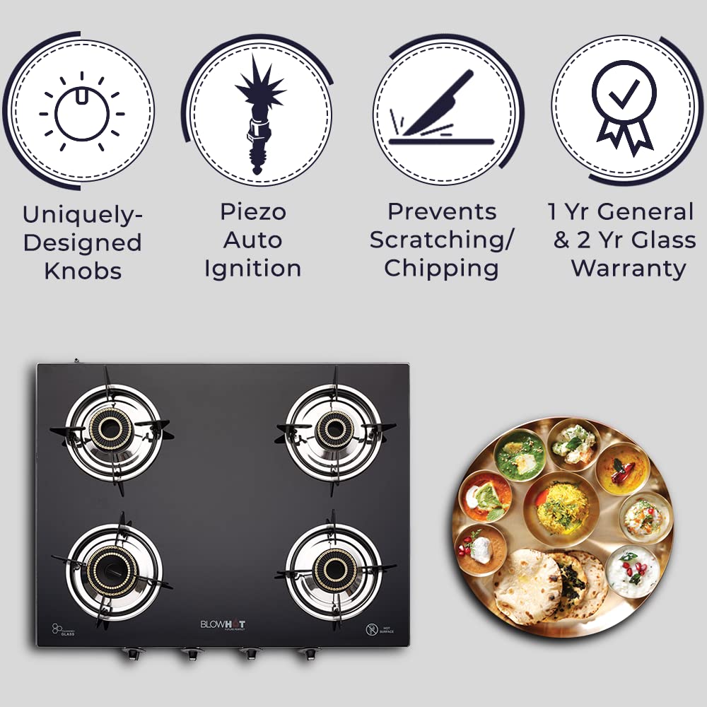 BlowHot Jasper Heavy Brass 4 Burner Auto Ignition Gas Stove with unicquely design
