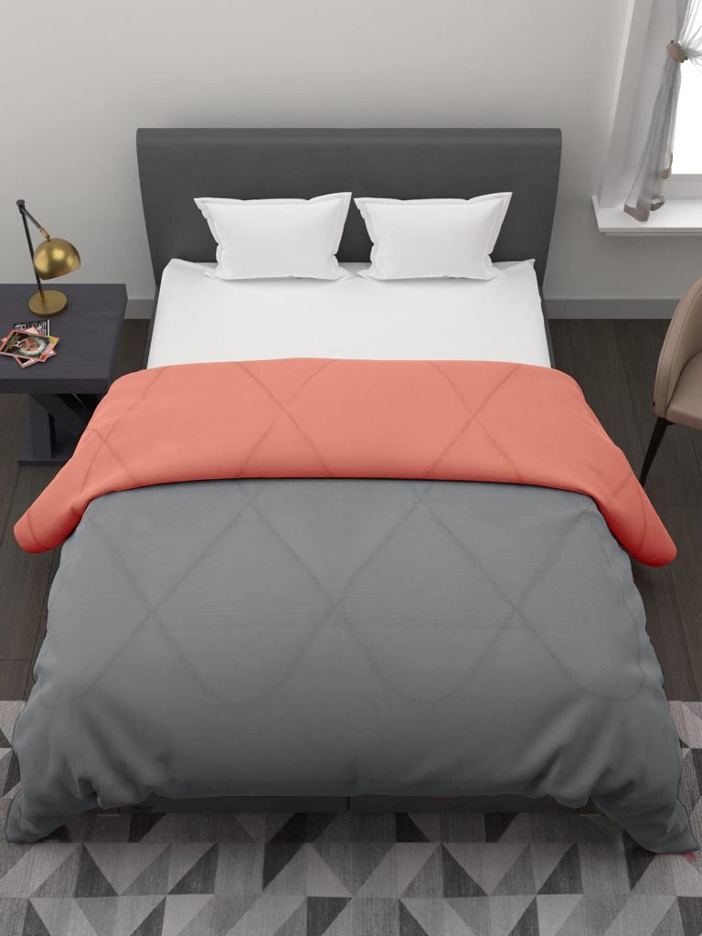 Clasiko Reversible Double Bed King Size Comforter with  gray and candy peach colour