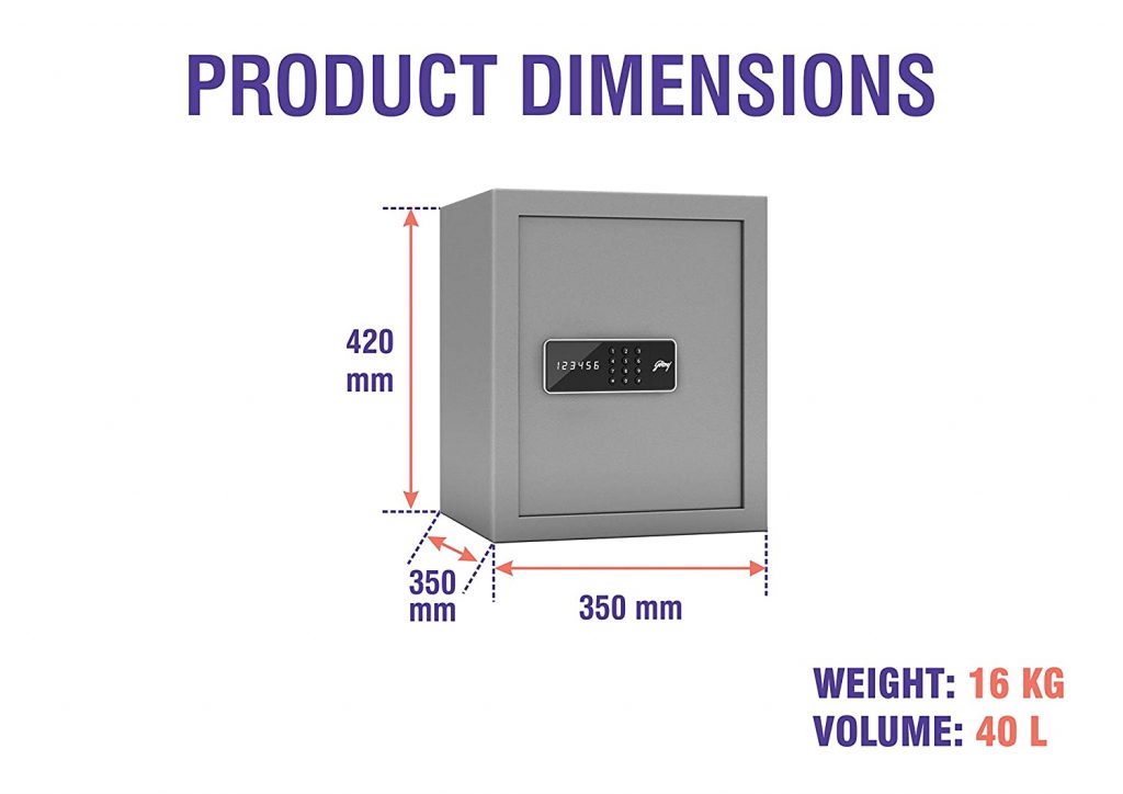 Godrej Forte Pro 40 Litres Digital Electronic Safe Locker product dimensions