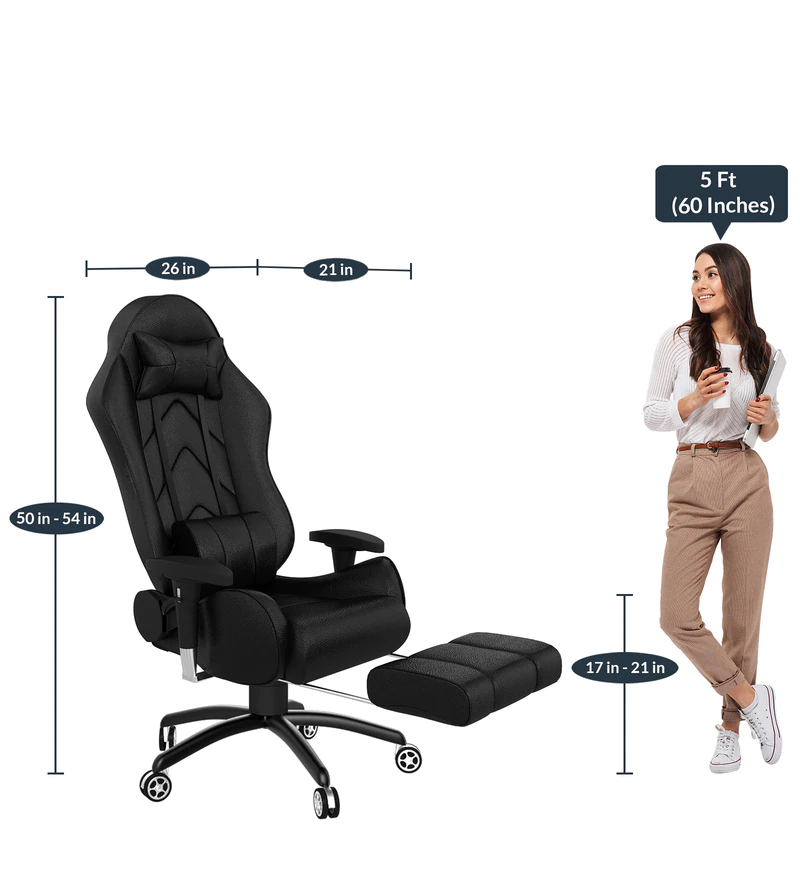 Gold Gaming Chair With Footrest In Black Colour with 5 ft 60 inchies