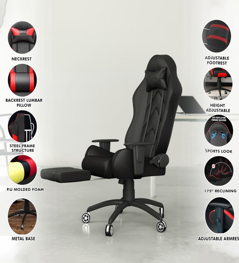 Gold Gaming Chair With Footrest In Black Colour