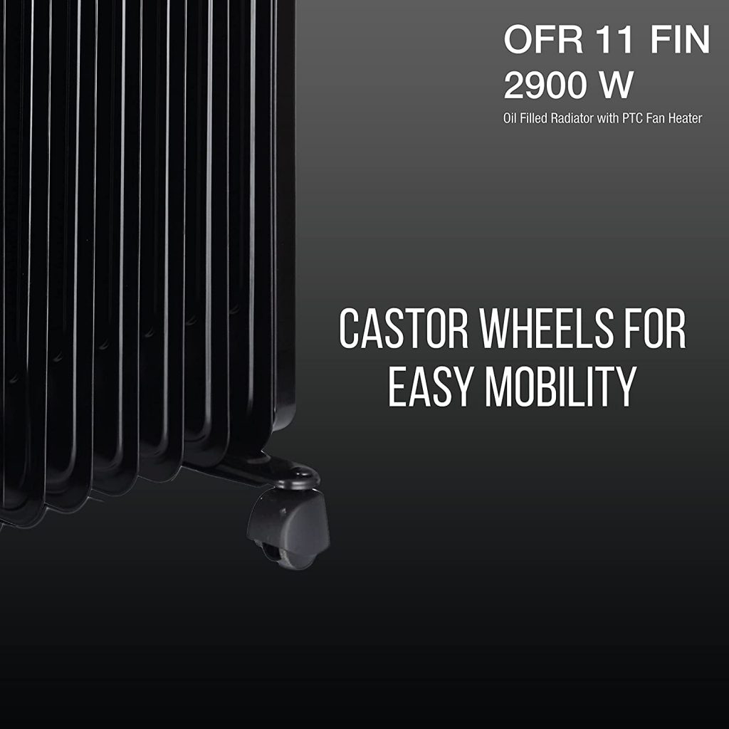Havells OFR - 11Fin 2900-Watt PTC Fan Heater castor wheels for easy mobility