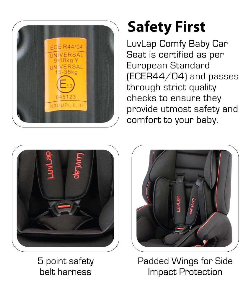 LuvLap Comfy Car Seat for Baby & Kids from 9 Months to 12 Years firstly with safty gards