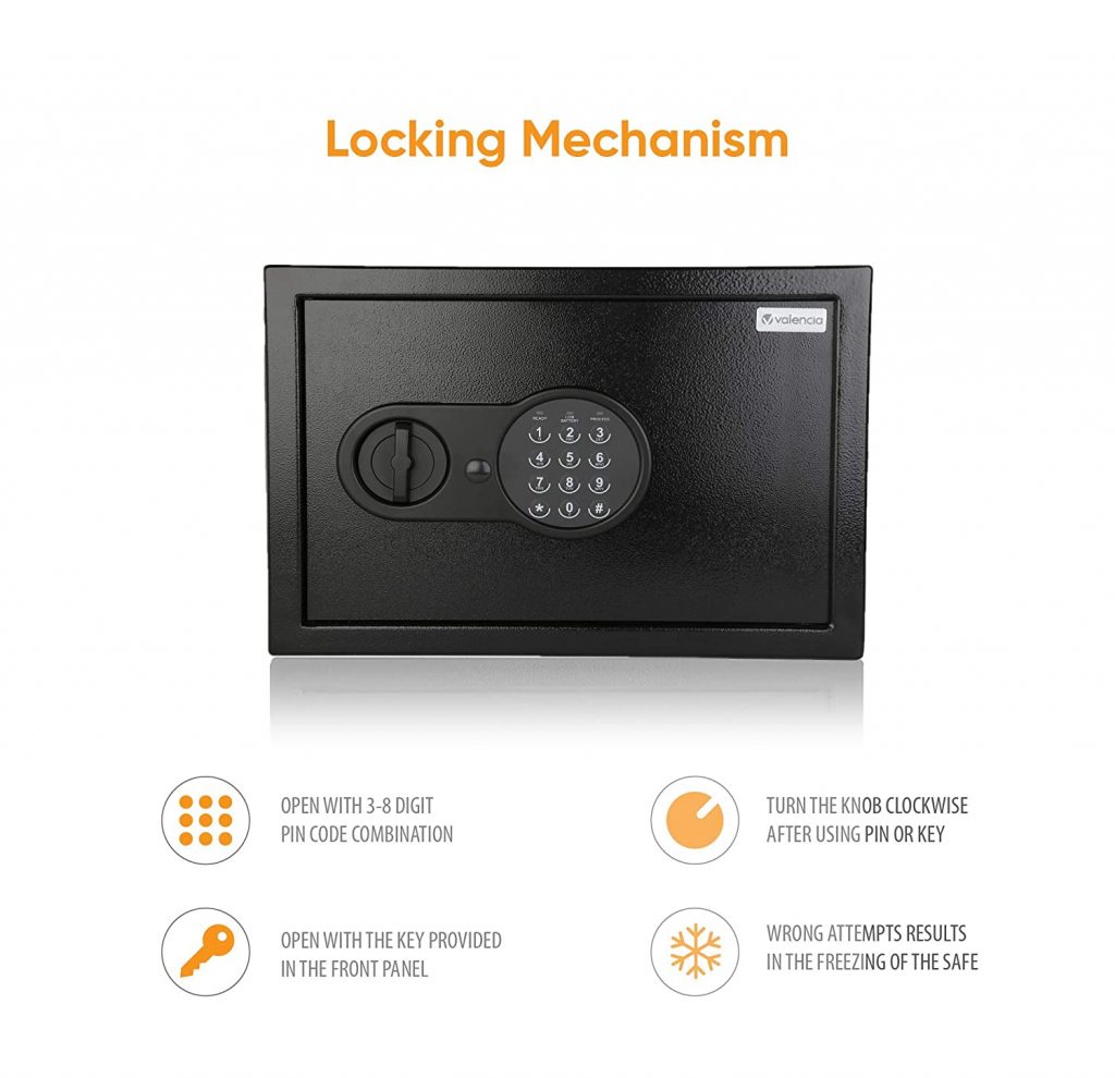 Valencia- Crux Electronic Digital Security Safe for Home looking mechanism