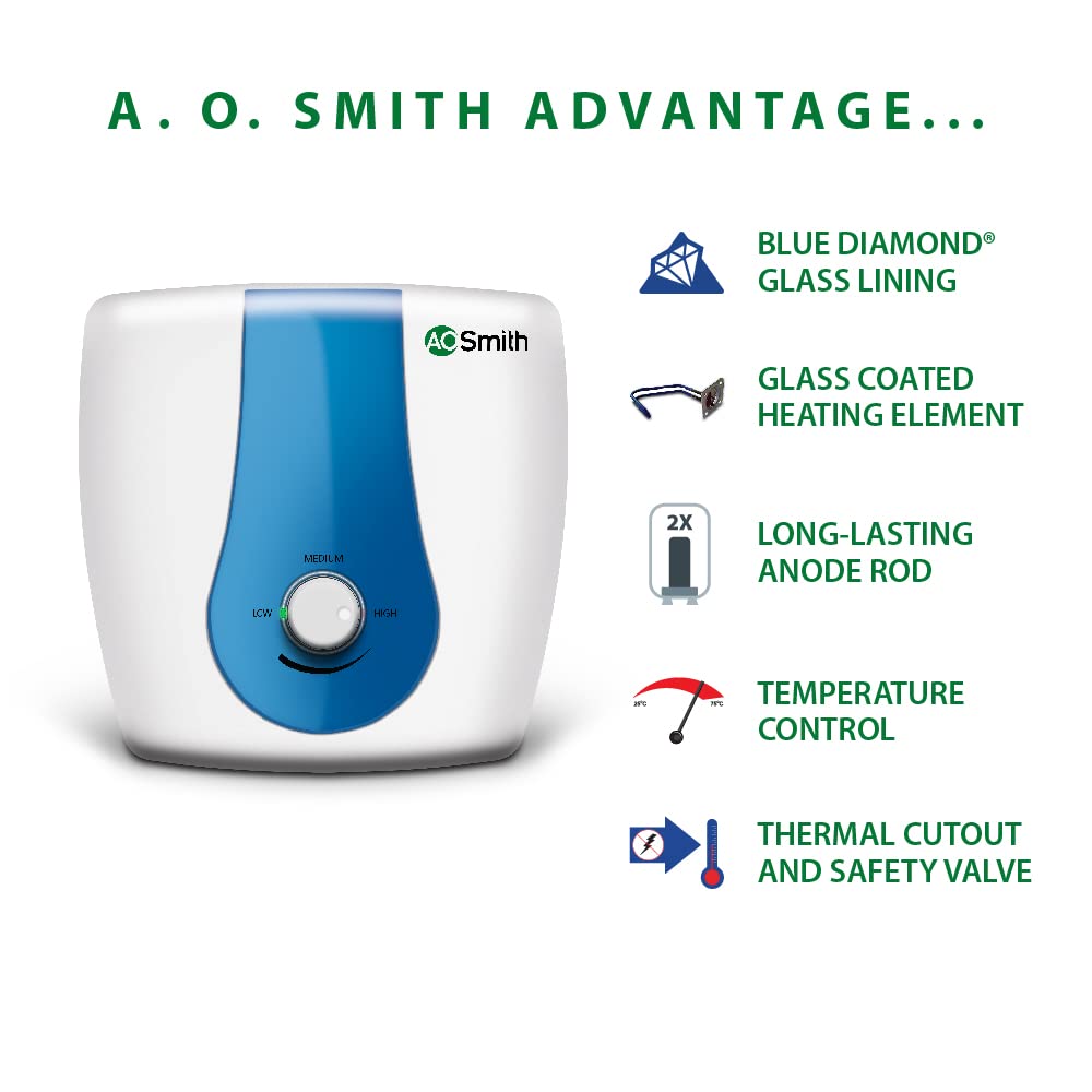 AO Smith SDS-GREEN -015 Storage 15 Litre Vertical Water Heater (Geyser) ABS BEE 5 Star Superior Energy Efficiency