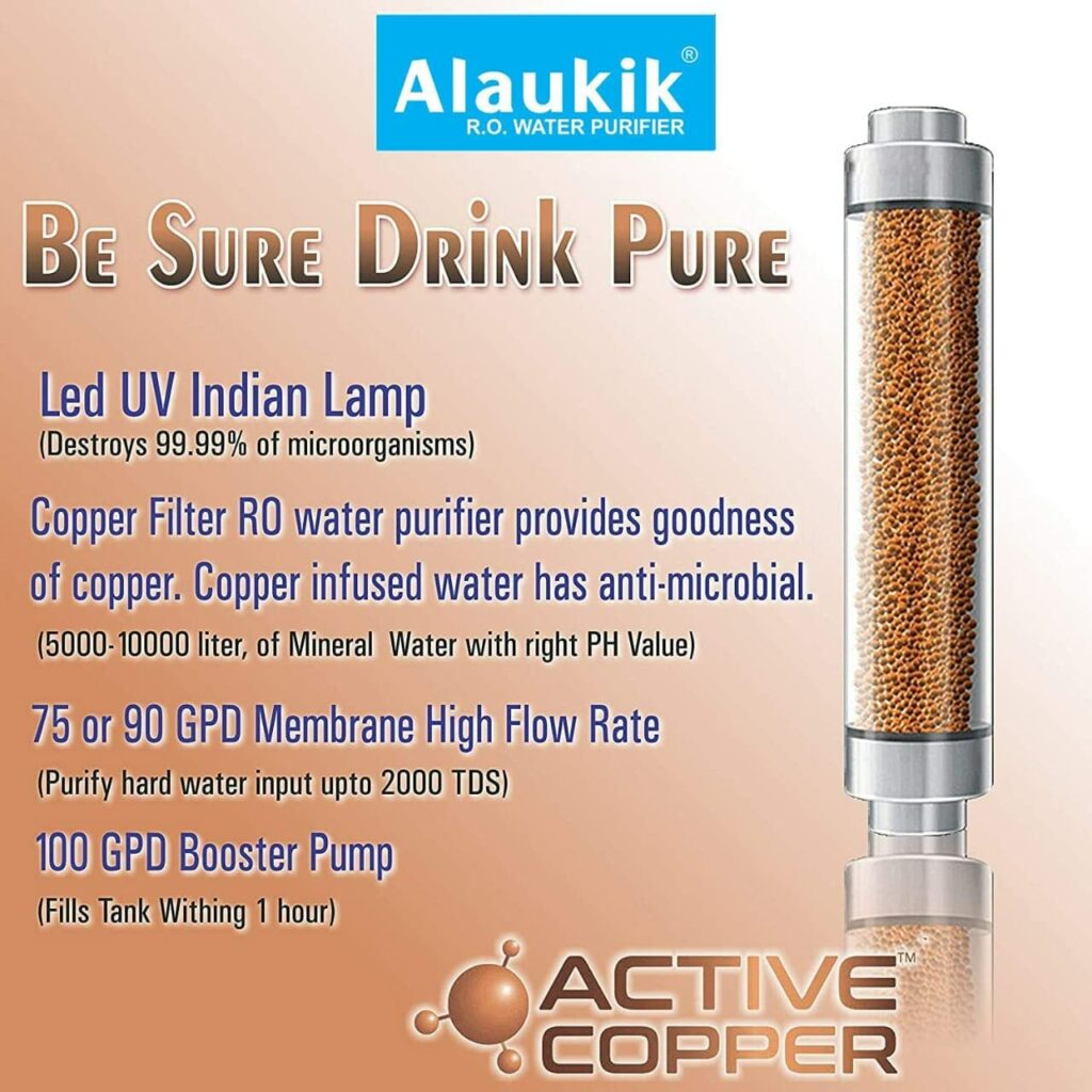 Alaukik® Fully Automatic with Active Copper RO Water Purifier RO + UV + UF + TDS Controller
