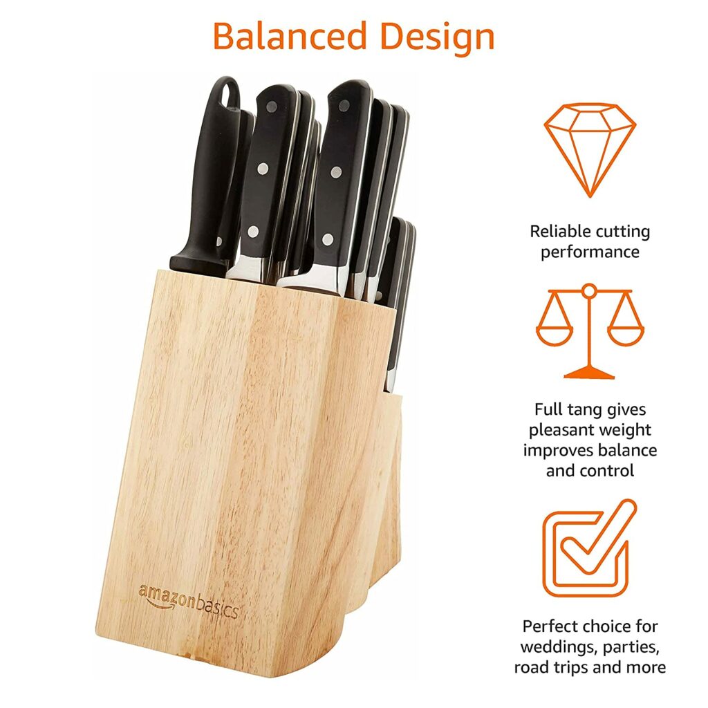 AmazonBasics Premium Stainless Steel Knife Set with Block
