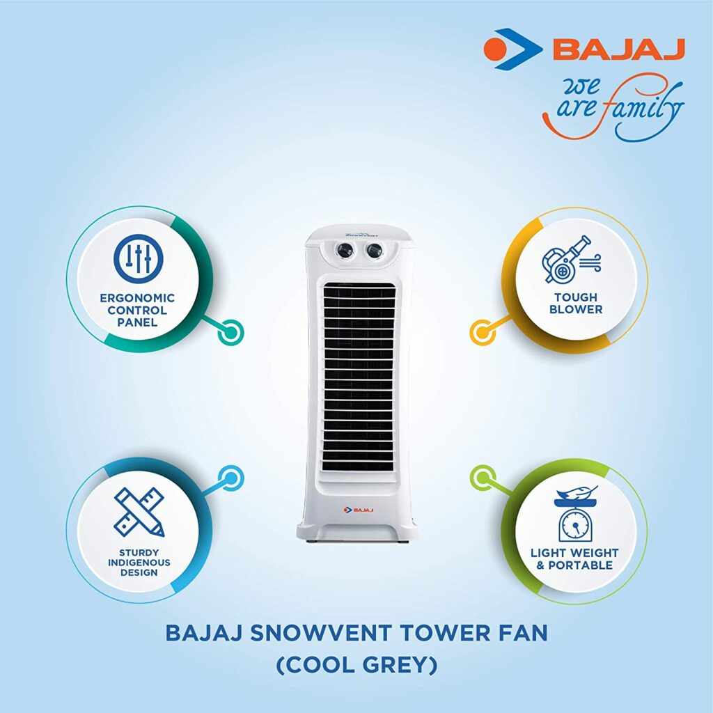Bajaj Snowvent 220-230 Volts Tower Fan (Cool Grey) leight weight