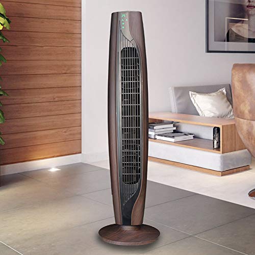 Fanzart Tron Wooden Brown - LED Display Tower Fan with 90 Degree Rotation, Smart Touch Display With Time And Wind Speed Setting,