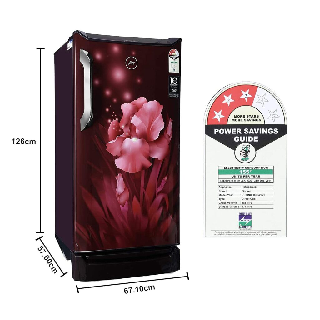 Godrej 185 L 3 Star Direct refrigerator with aqua wine colour