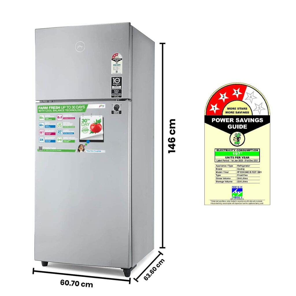 Godrej 244 L 3 Star Inverter Frost-Free Double Door Refrigerator with 1 convertible freezer