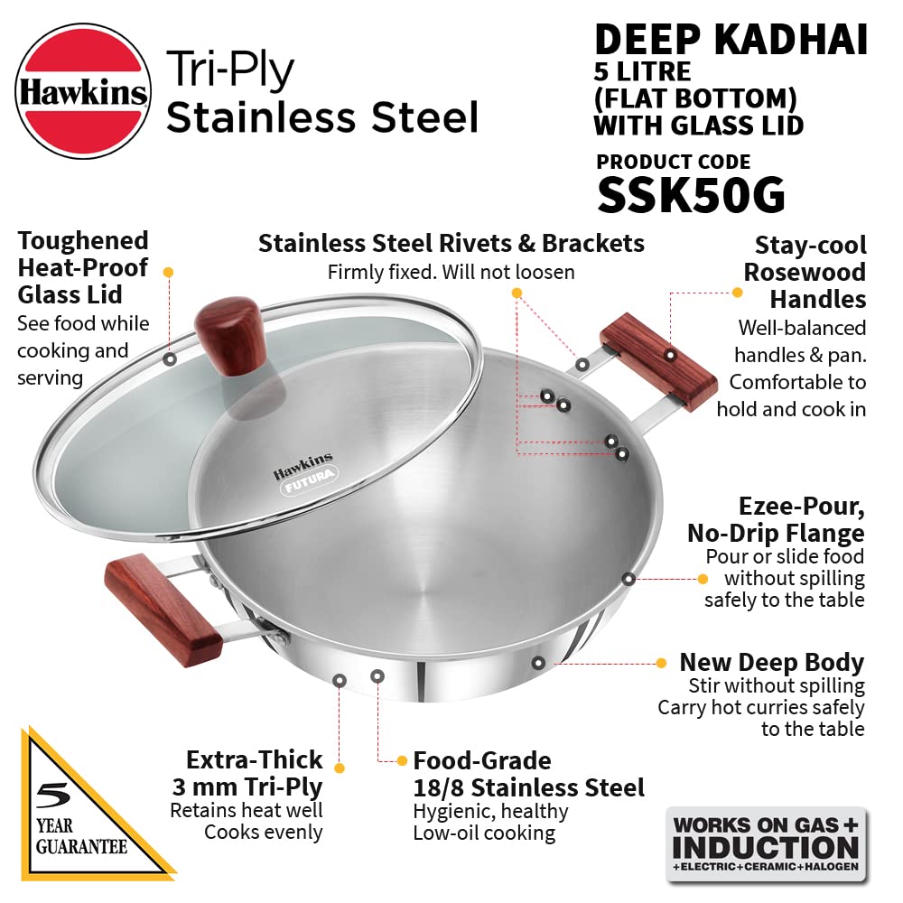 Hawkins 2.5 Litre Deep Fry Pan, Triply Stainless Steel