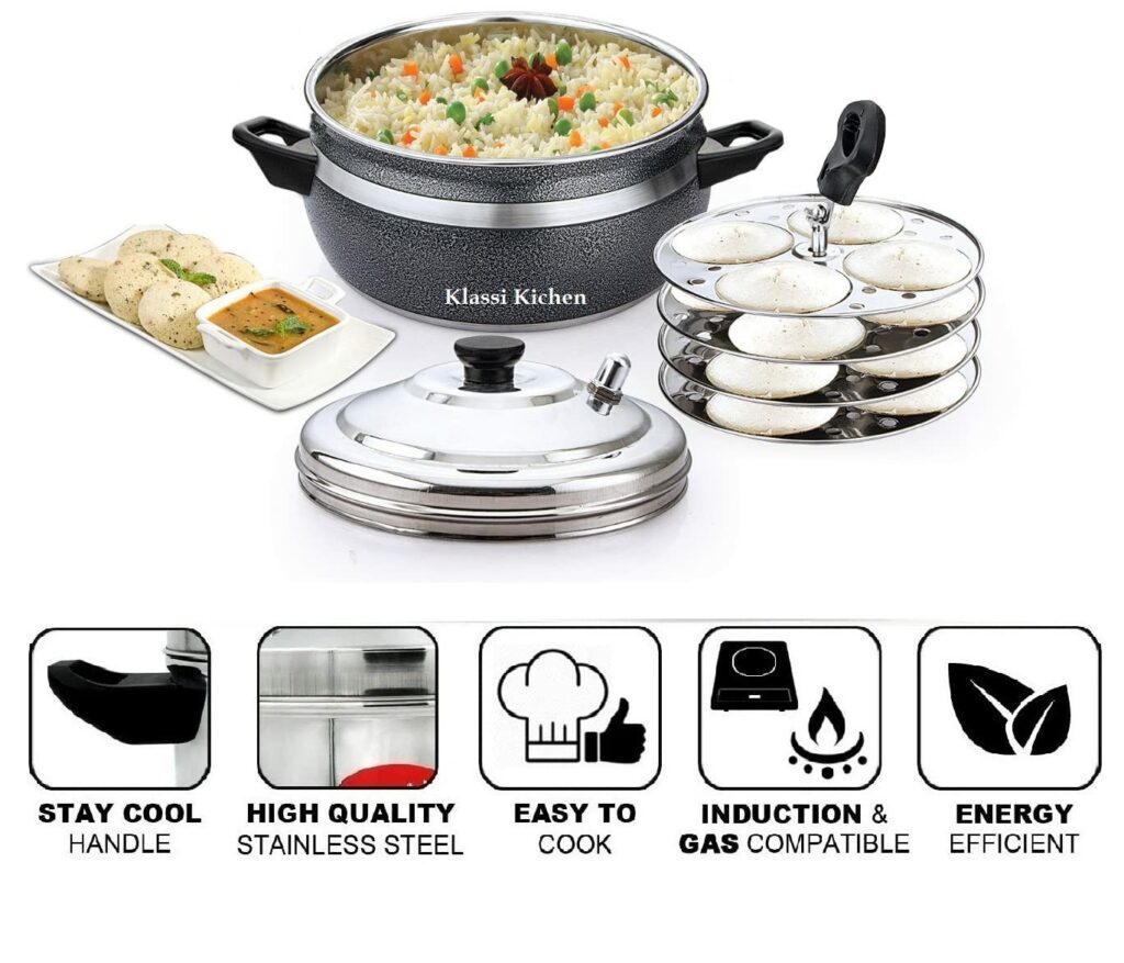 Klassi Kitchen Stainless Steel Idli Pot - 4 Plate With 4 Cavity Each
