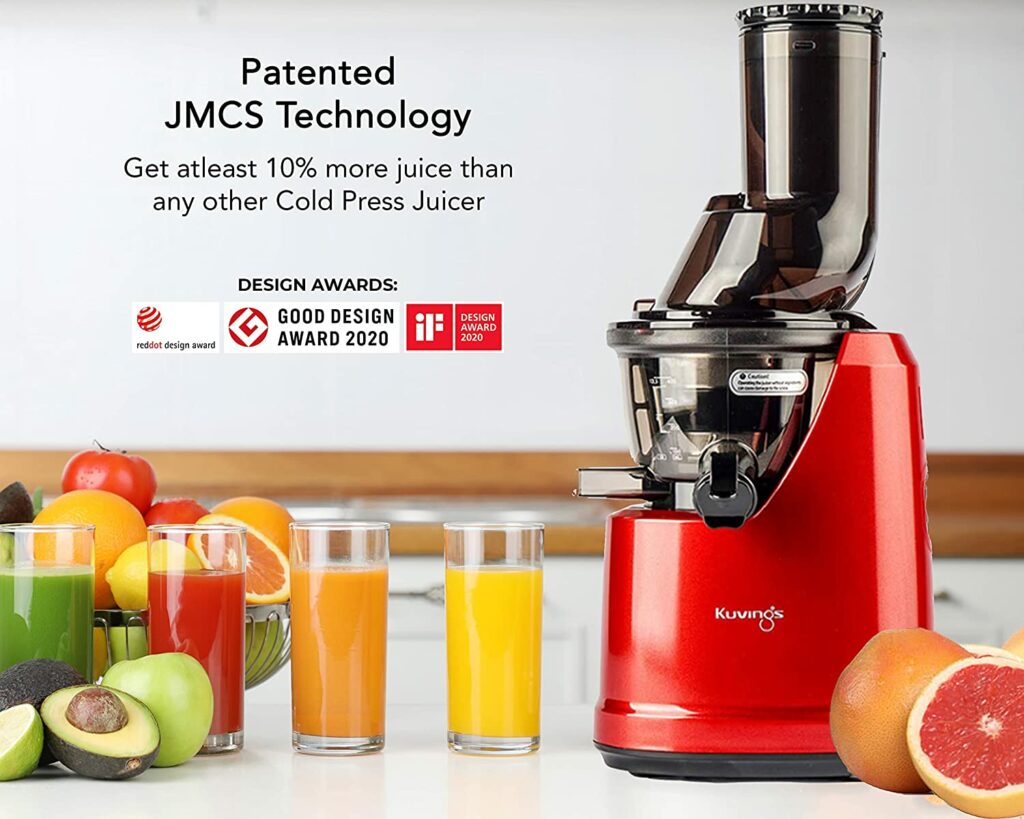 Kuvings B1700 Red Professional Cold Press Whole Slow Juicer, Patented JMCS Technology for 10% More Juice, 12 Years Warranty, All-in-1