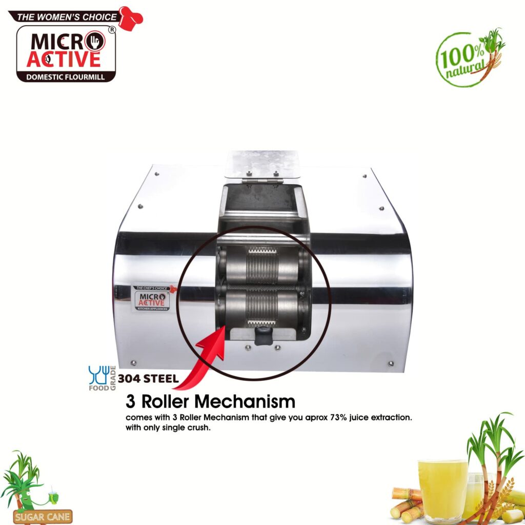 MICROACTIVE Sugarcane Juice Machine SS-304 Roller  Full SS Body-Single Phase Power