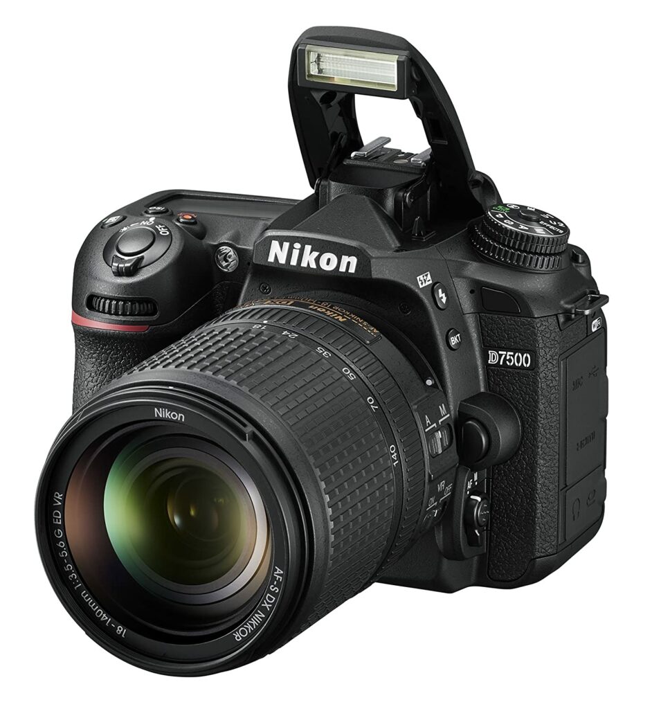 Nikon D7500 20.9MP Digital SLR camera with black in colour