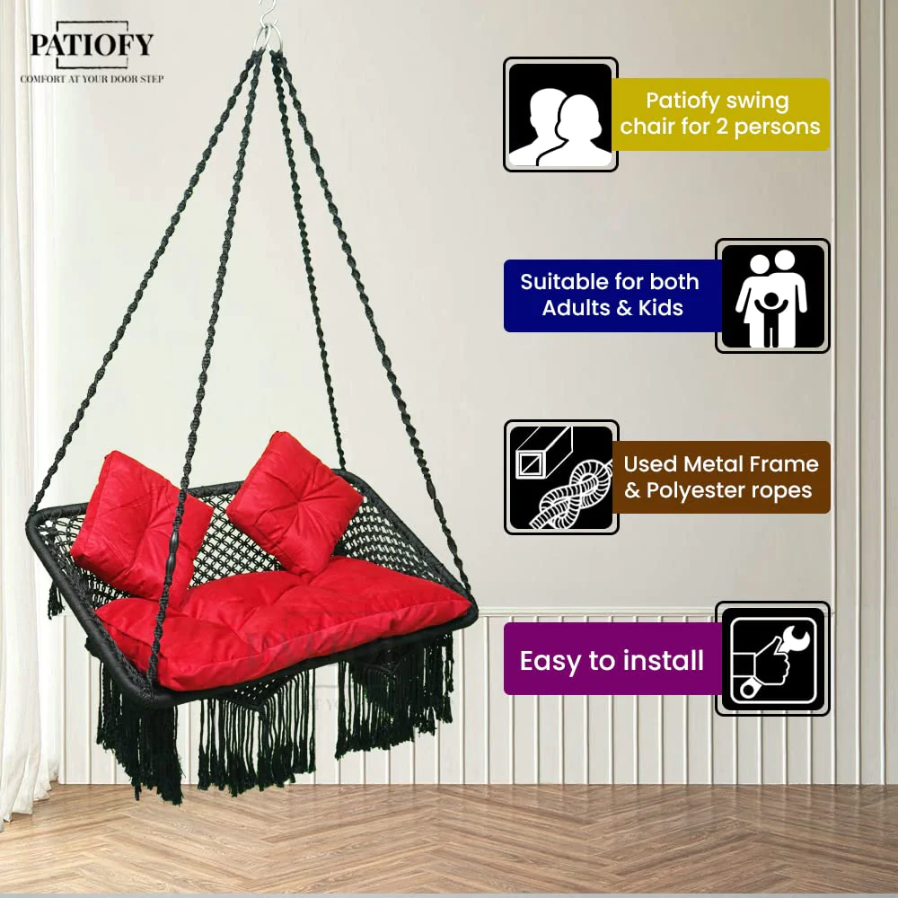 Patiofy Premium Large Double Seater Polyester Swing Hanging Hammock Swing Chair Jhula For Adults For Balcony,