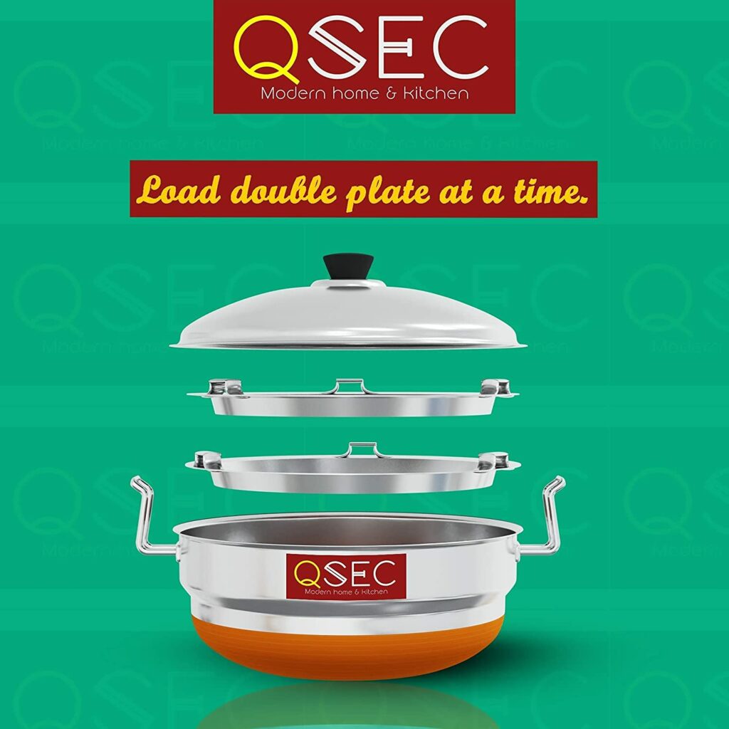 QSEC Big Size Premium Food grade Stainless Steel Idli dhokla Cooker  with loaed double plated