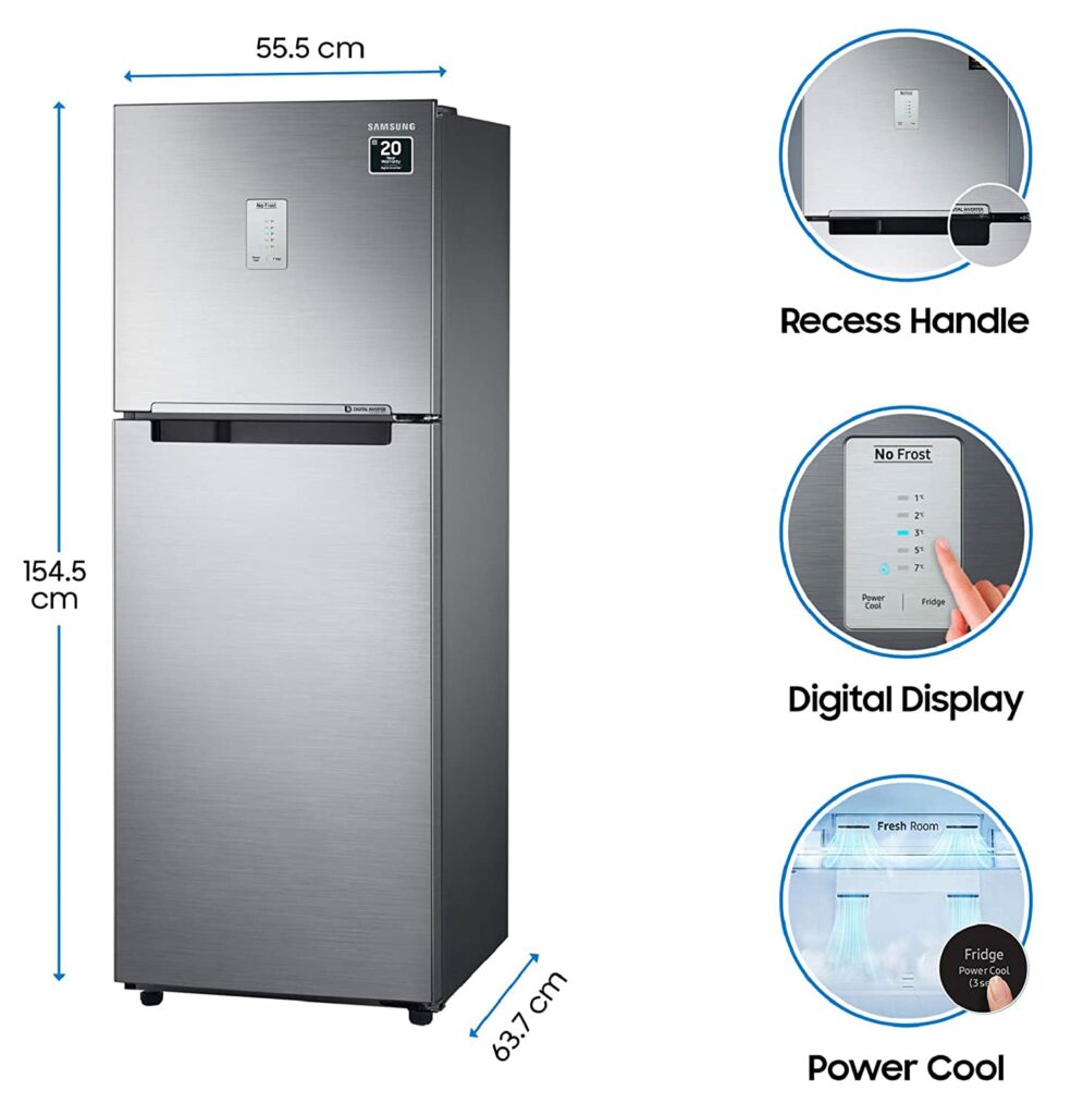Samsung 253 L 3 Star with Inverter Double Door Refrigerator (RT28A3453S8 HL, Elegant Inox)