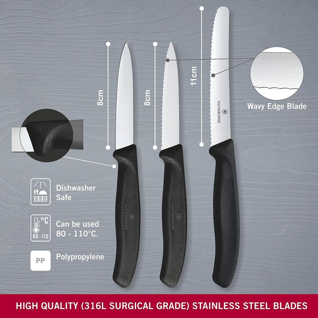 Victorinox Stainless Steel Kitchen Knife Set of 3, Swiss Classic - 11 cm
