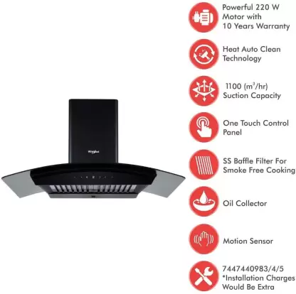 Whirlpool 90 cm 1100 m³HR Auto-Clean chimney with 10 years warranty