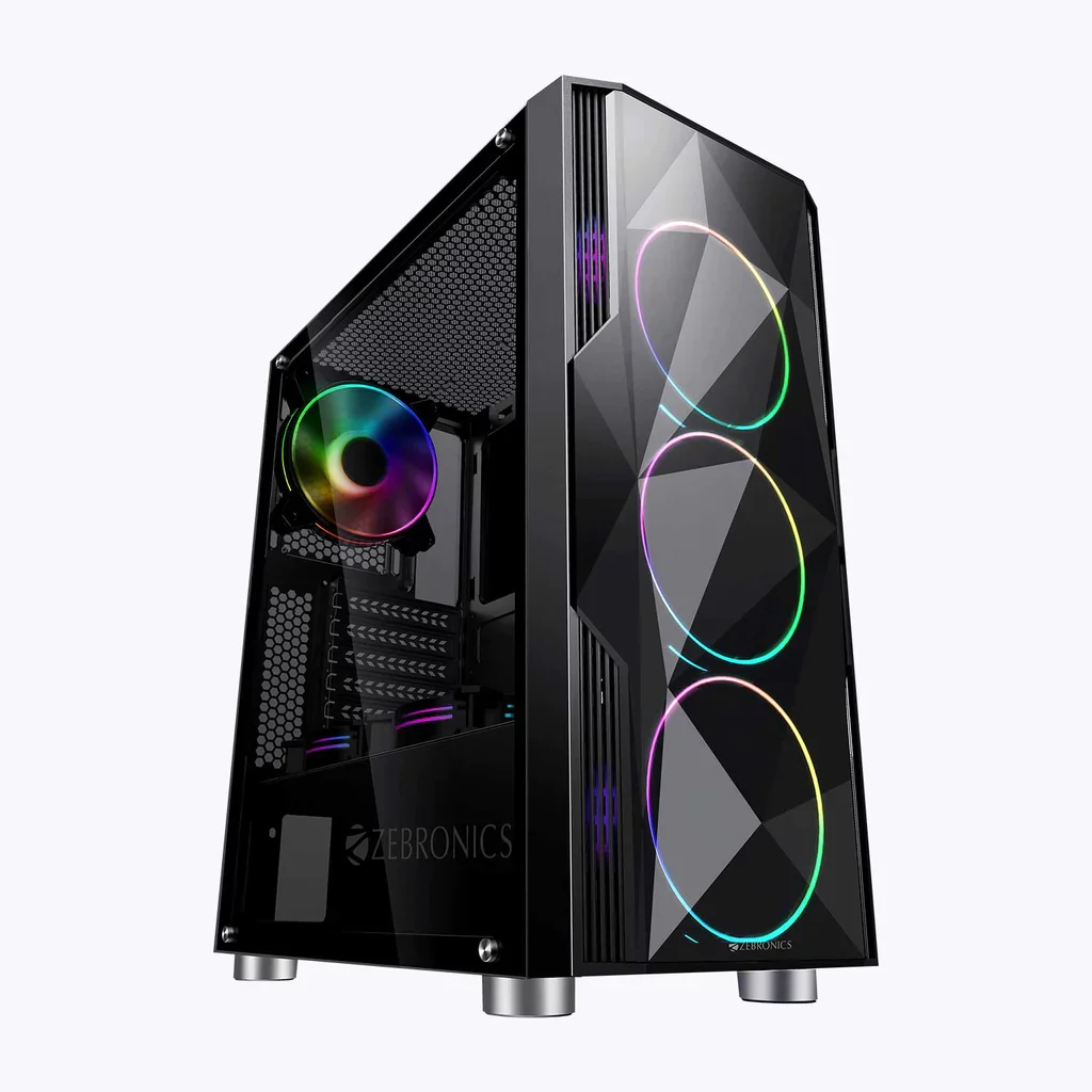 ZEBRONICS Zeb-Conjure Computer caseGaming Cabinet with 4-120mm Halo Ring Fans, Multicolor LED,