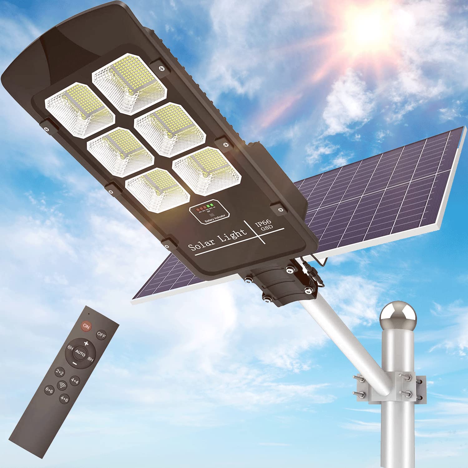 500W Solar Street Lights Outdoor Dusk to Dawn 30000