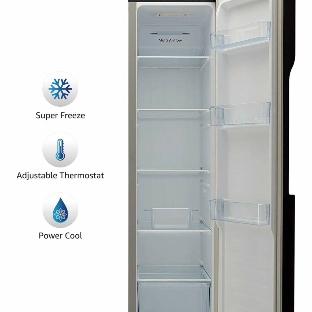 AmazonBasics 468 L Frost Free Side-by-Side Automatic Defrost Refrigerator (AB2019RF008, Multi Airflow, Black)