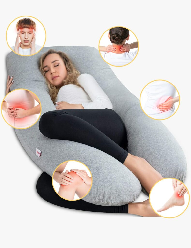 AngQi Full Body Pregnancy Pillow, U Shaped Maternity Pillow for Back Pain Relief and Pregnant Women, with Body Pillow Jersey Cover
