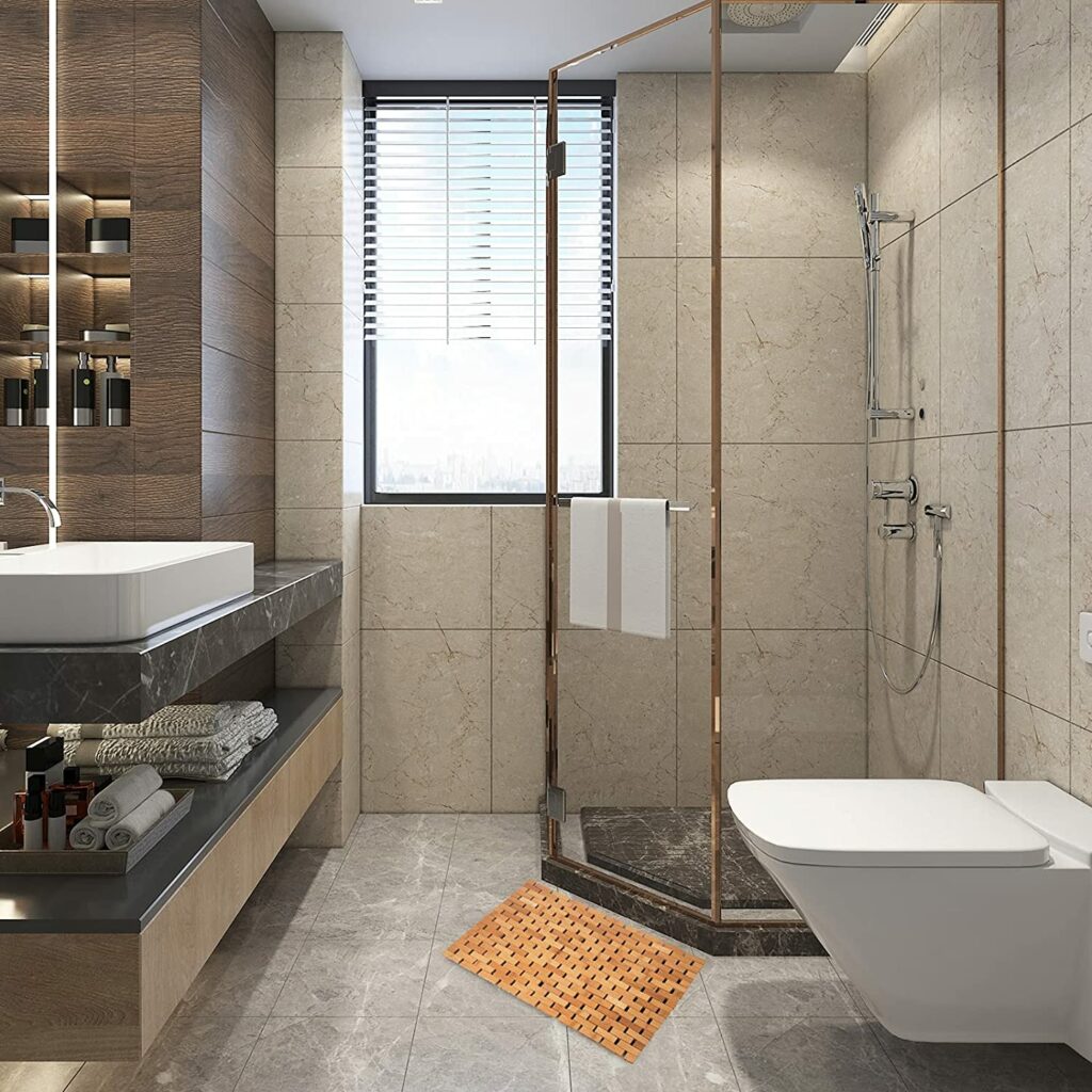 Bamboo Bath Mat Bathroom Rugs Floor Wood Shower Bathtub