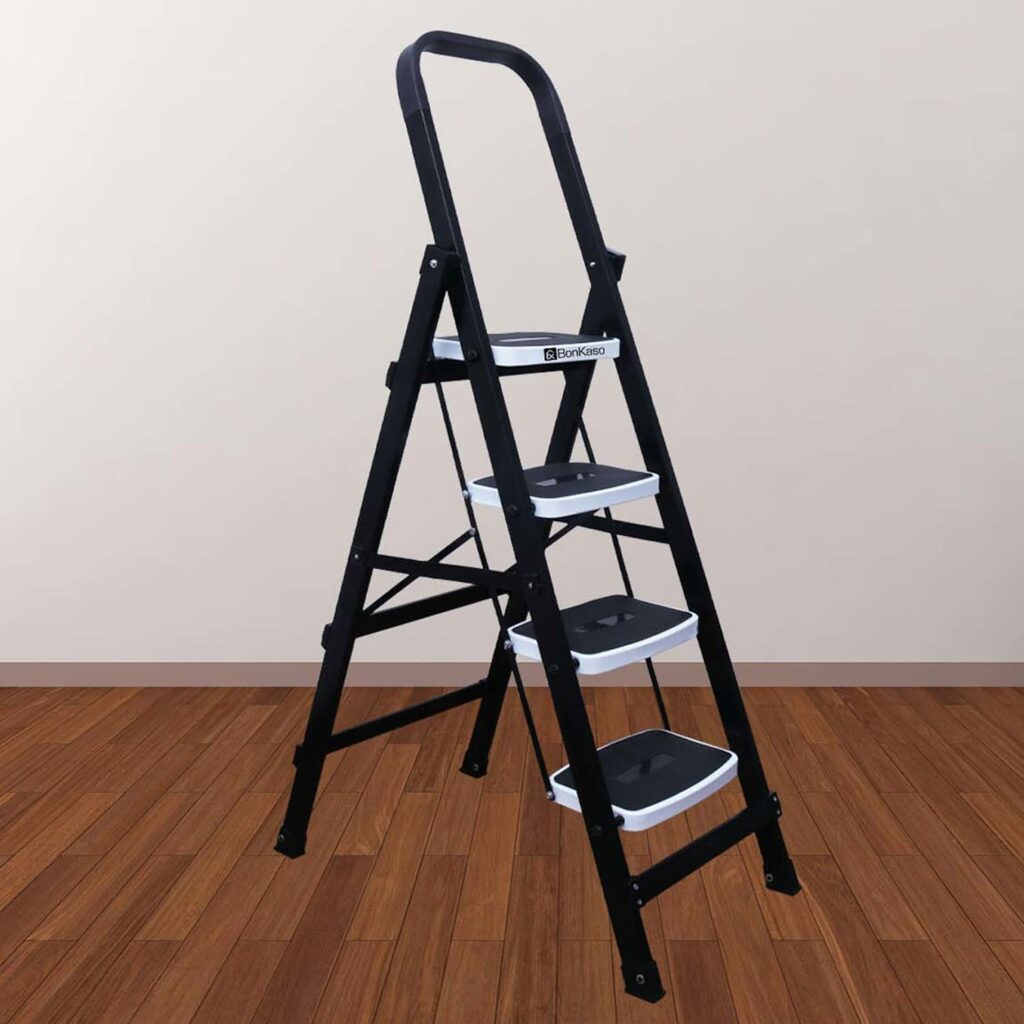 BonKaso Premium Alloy Steel Folding 4 Step Ladder for Home