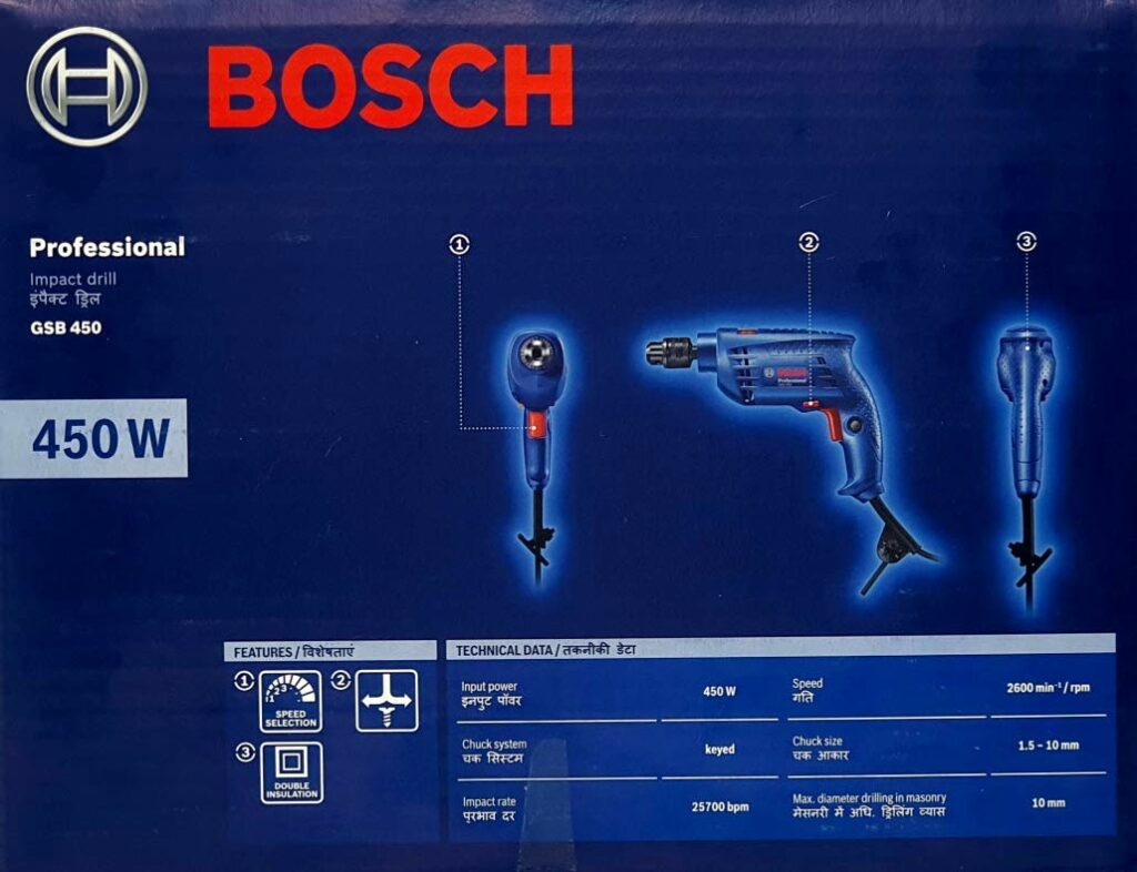 Bosch GSB 450-Watt Impact Drill Set blue colour