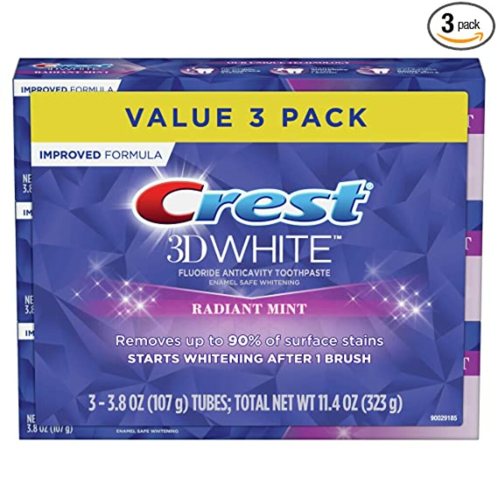 Crest 4.8 Ounce Triple Pack  3D White, Whitening Toothpaste, Radiant Mint, 4.8 Ounce