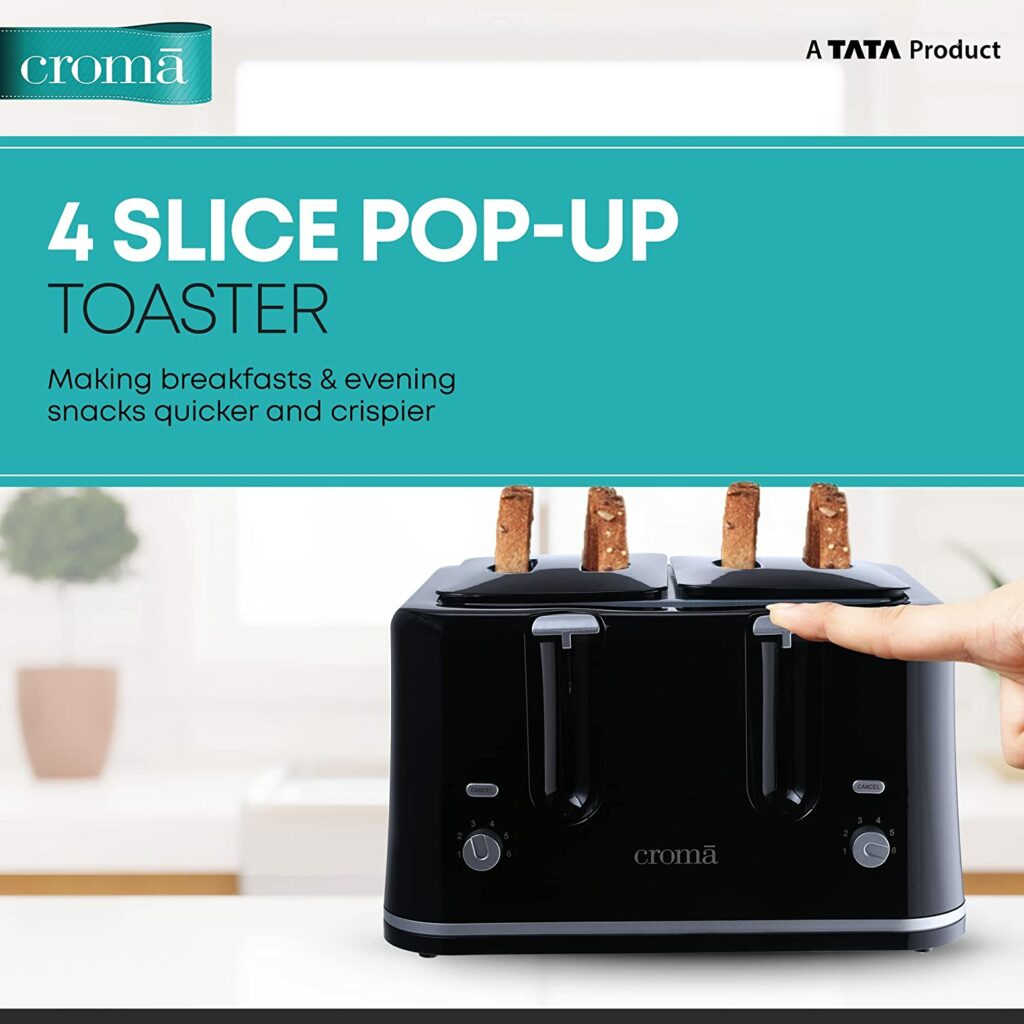 Croma 1740 - Watt 4 Slice Toaster (CRSKAG002sTS4S, Black)