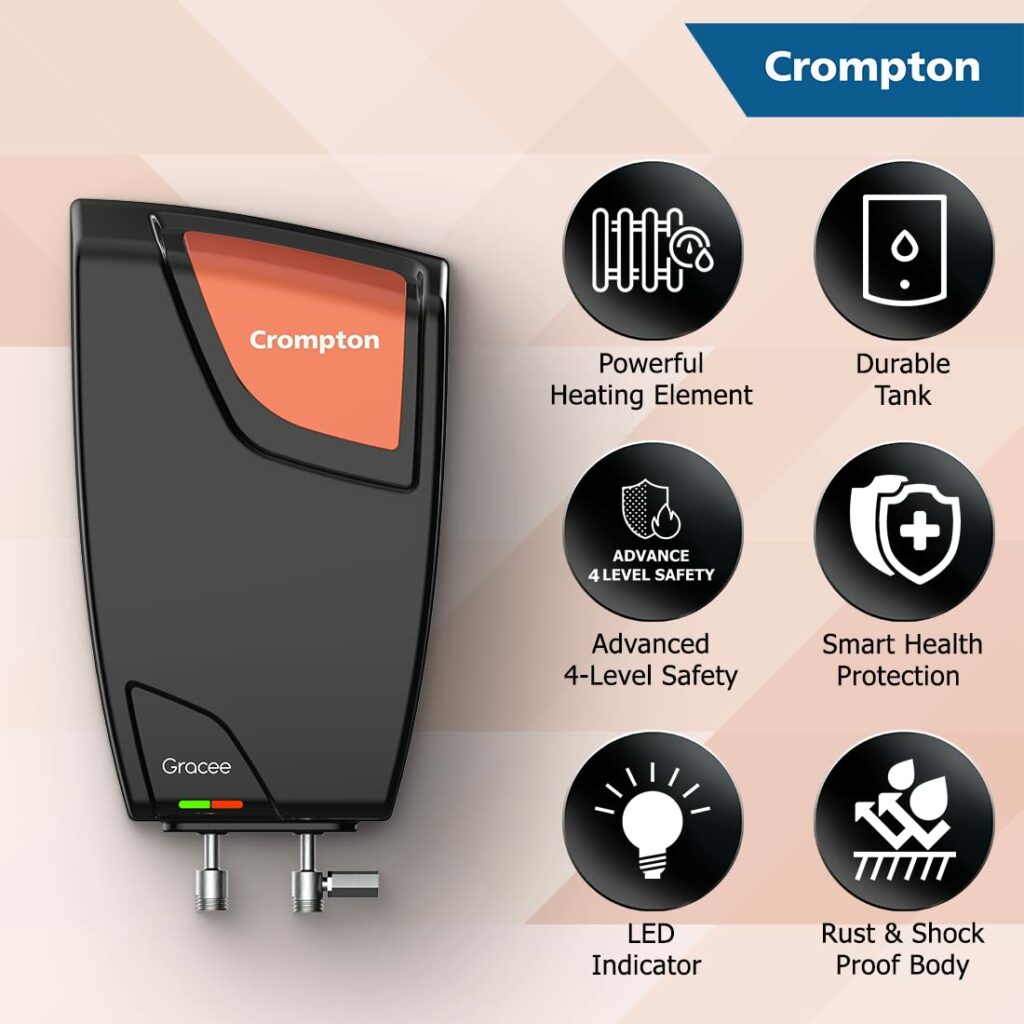 Crompton Gracee 5-L Instant Water Heater wall mounting