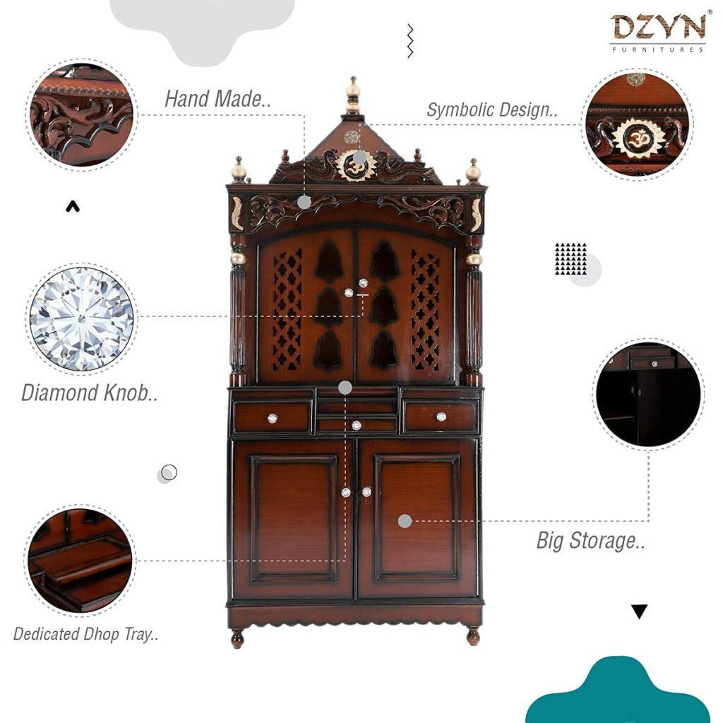 DZYN Furnitures Large Pooja Mandap with Doors  solid teak