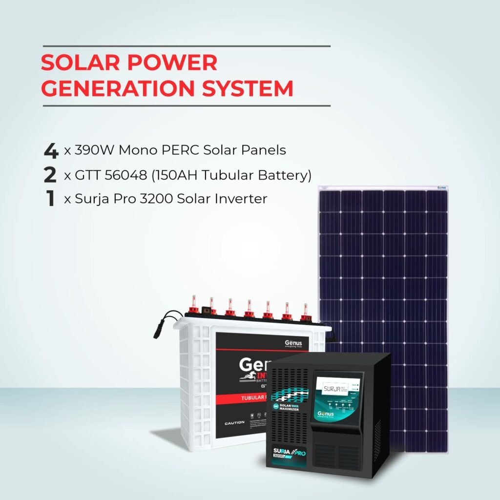 Genus Solar Power Solution Surja Pro 3200 with Tubular Battery and Solar Panel for home