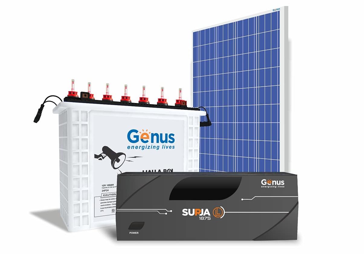 Genus Solar Solution with Surja L Solar UPS + Tall Tubular Battery + 165 Watt Solar Panel